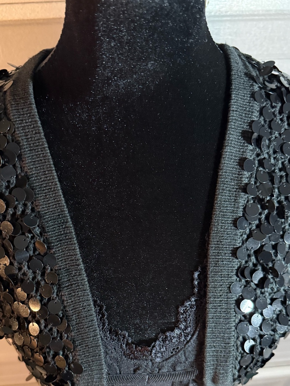 Source Unknown Black Sequin Short Sleeve Open Cardigan